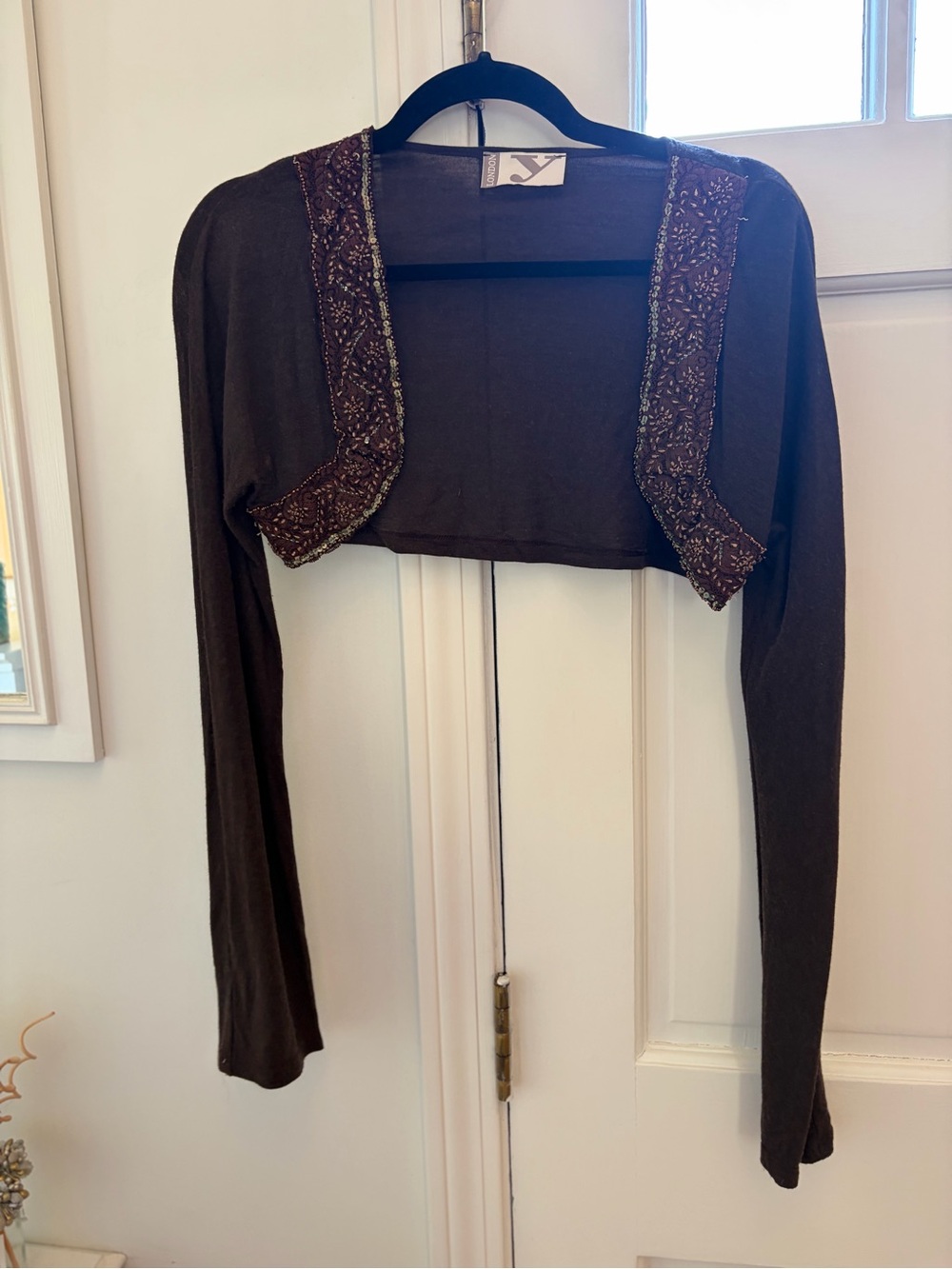 Brown beaded short-waisted jacket